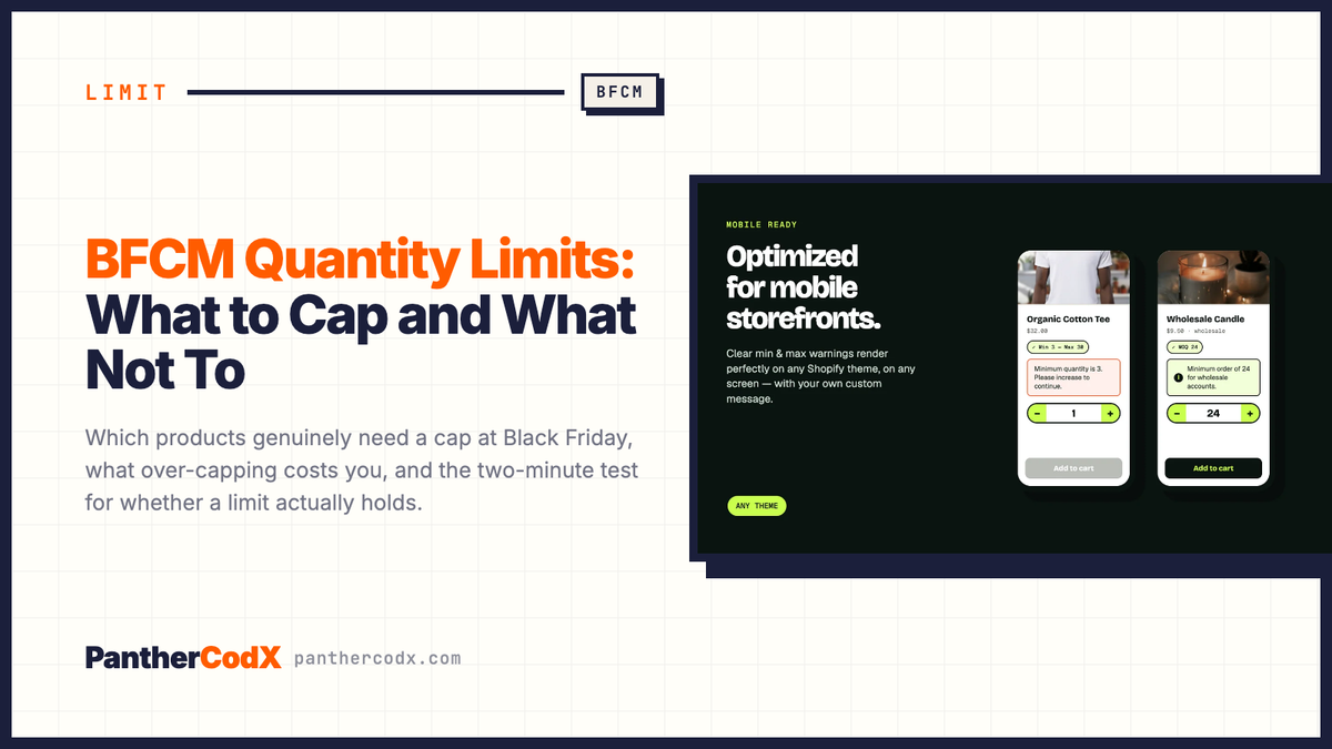 BFCM Quantity Limits: What to Cap and What Not To — PantherCodX guide cover
