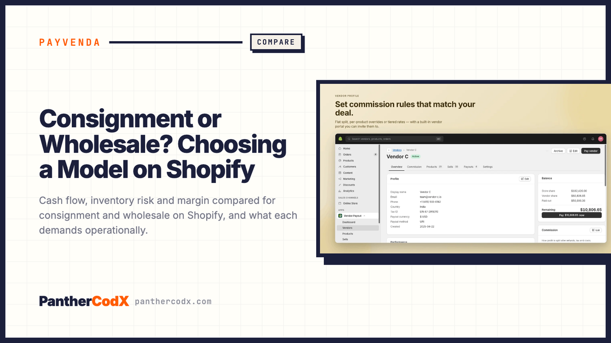 Consignment or Wholesale? Choosing a Model on Shopify — PantherCodX guide cover