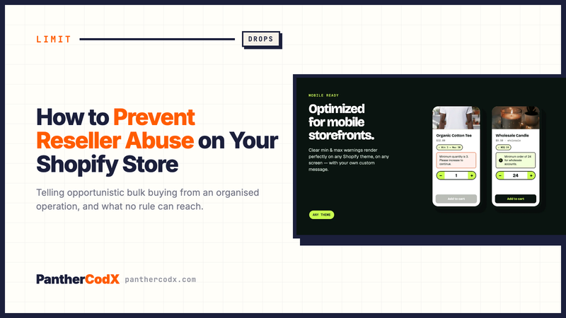 How to Prevent Reseller Abuse on Your Shopify Store — PantherCodX guide cover