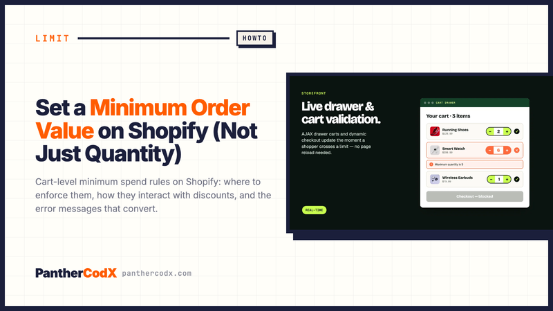 Set a Minimum Order Value on Shopify (Not Just Quantity) — PantherCodX guide cover