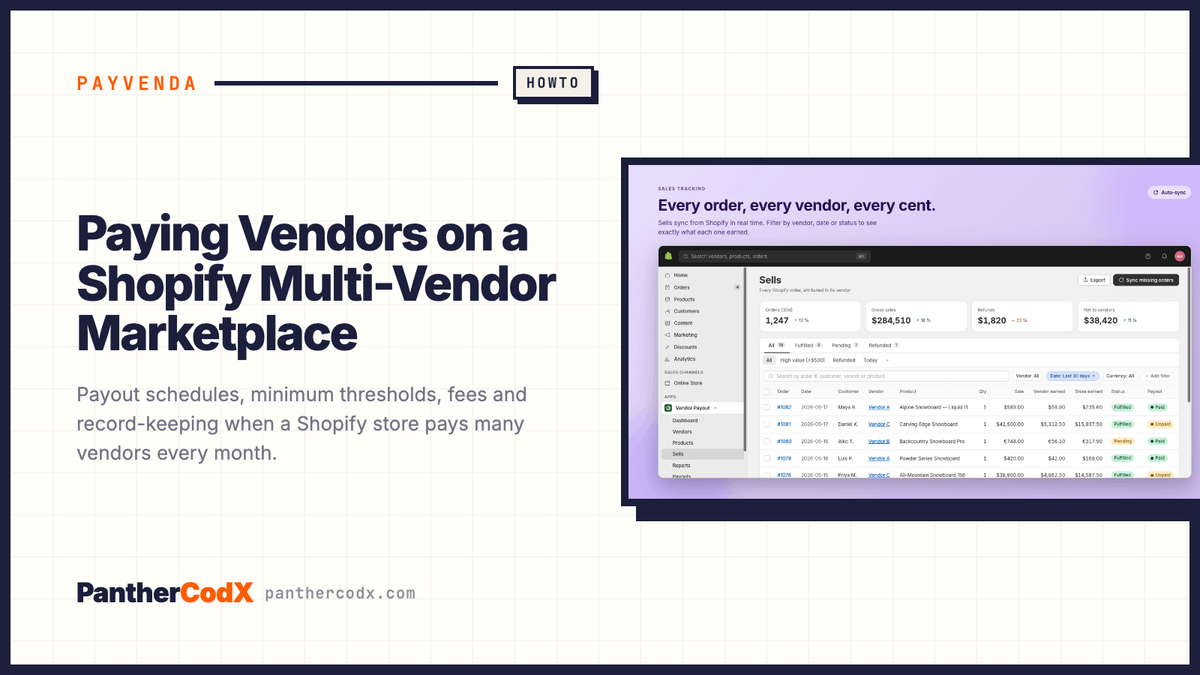 Paying Vendors on a Shopify Multi-Vendor Marketplace — PantherCodX guide cover