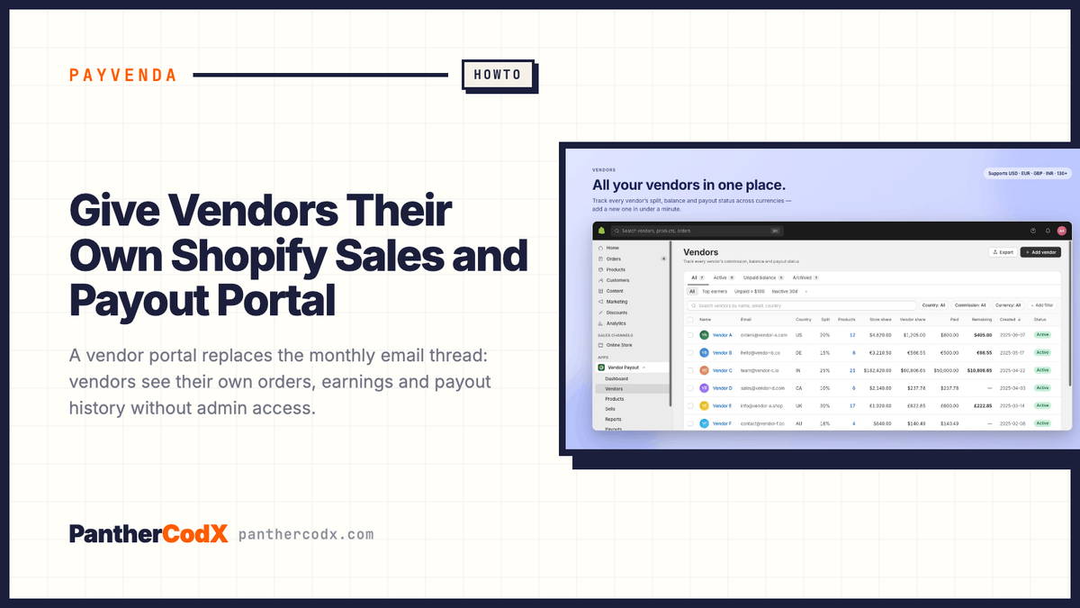 Give Vendors Their Own Shopify Sales and Payout Portal — PantherCodX guide cover