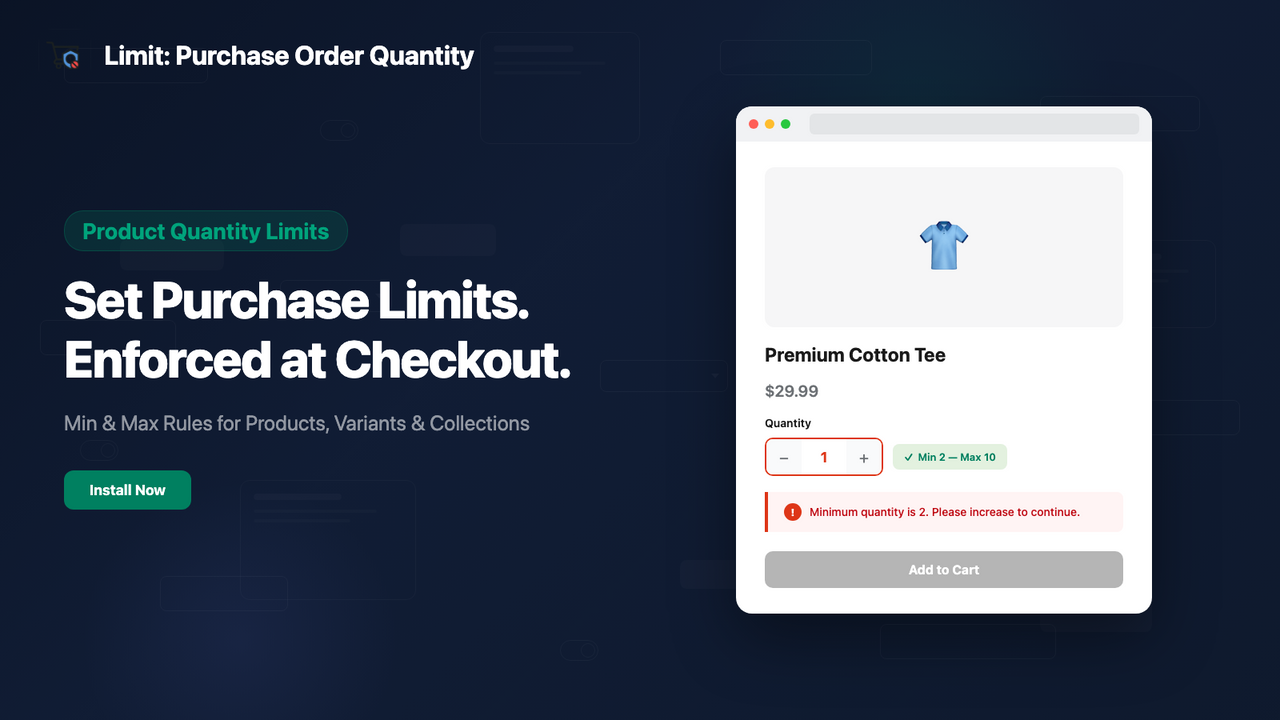 Limit app quantity restriction settings for Shopify products