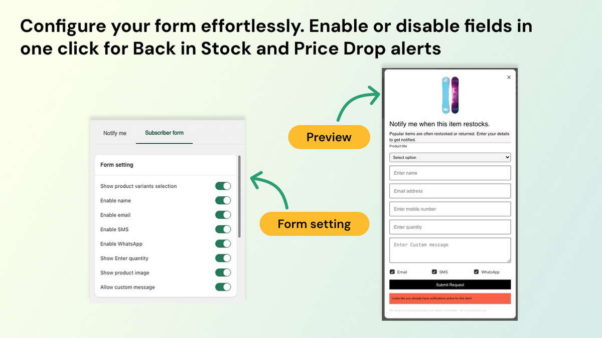 Stok email and SMS alert templates for restocked products