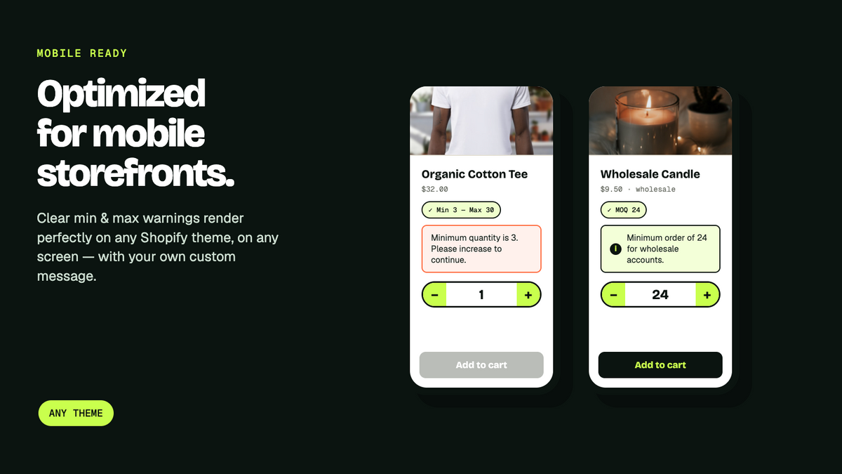 Mobile optimized min & max quantity limit warnings for Shopify s