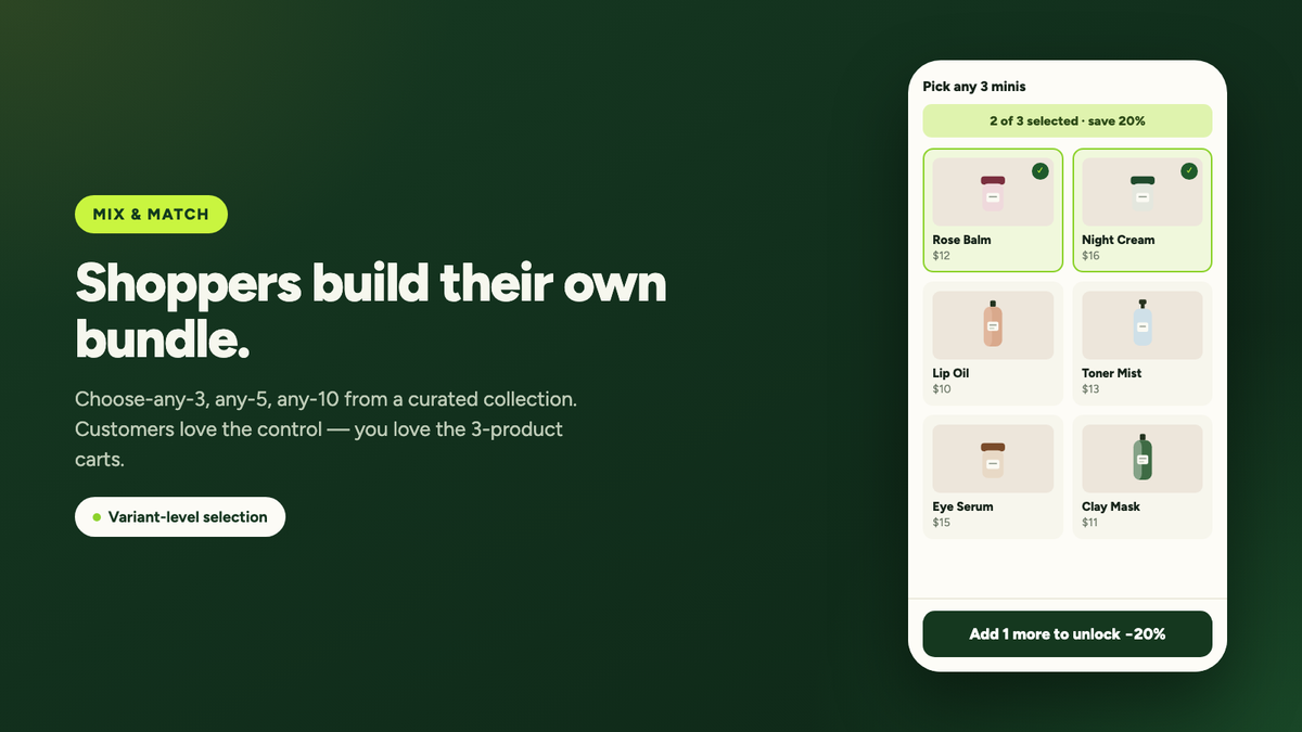 Mix and match bundle builder on a phone